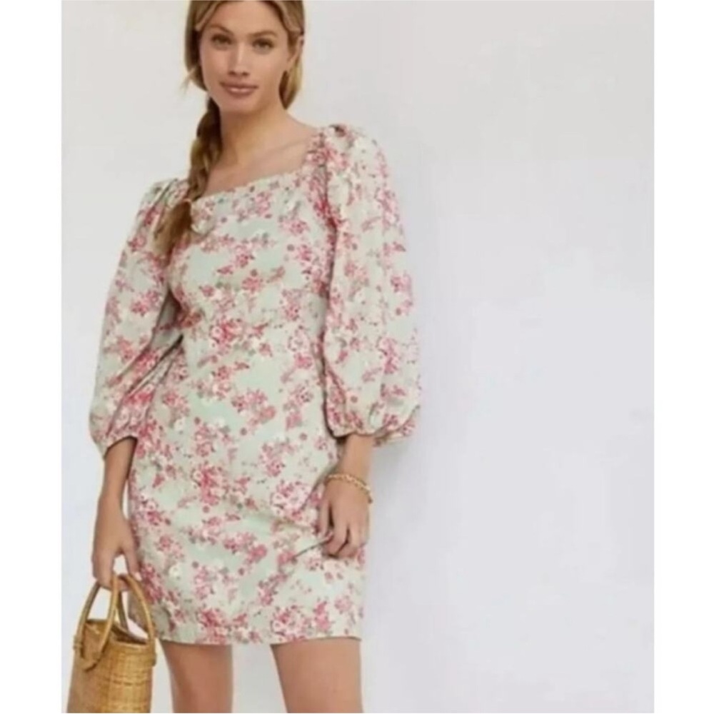 Forever That Girl x Anthropologie Puff Sleeve Floral Print Mini Dress XS